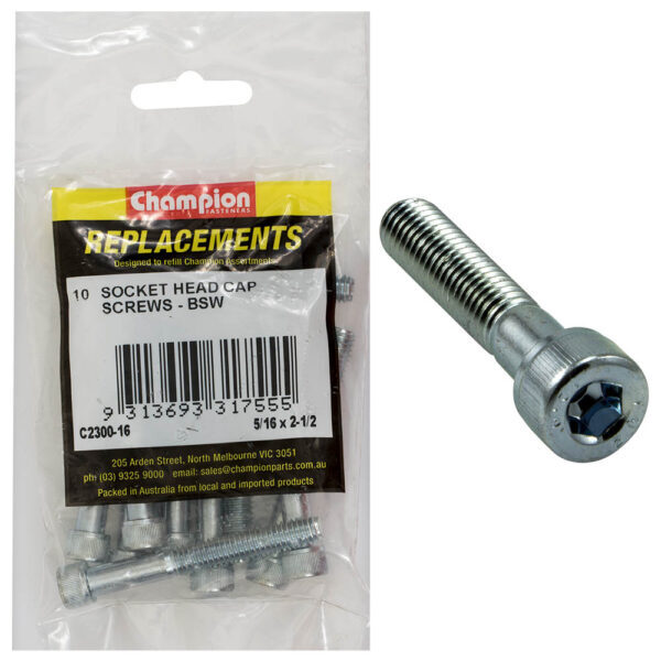 Champion C2300-16 Socket Head Cap Screw 5/16 x 2-1/2" BSW Zinc - 10/Pack