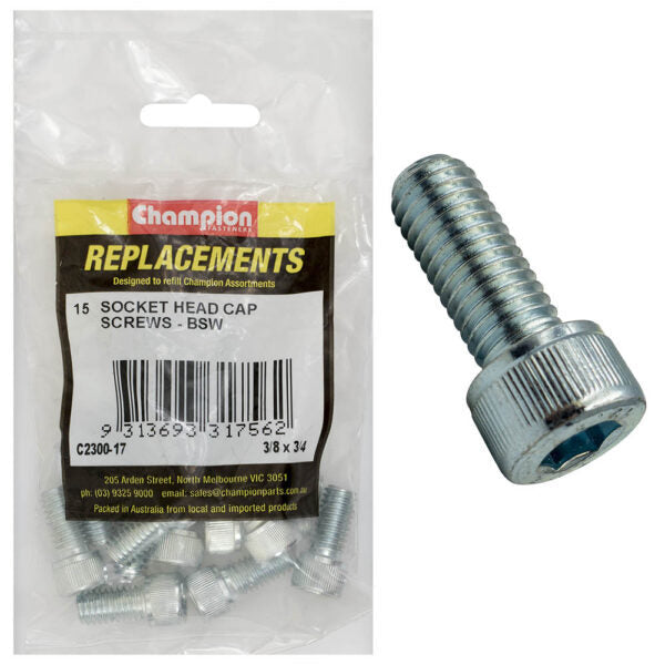 Champion C2300-17 Socket Head Cap Screw 3/8 x 3/4" BSW Zinc - 15/Pack