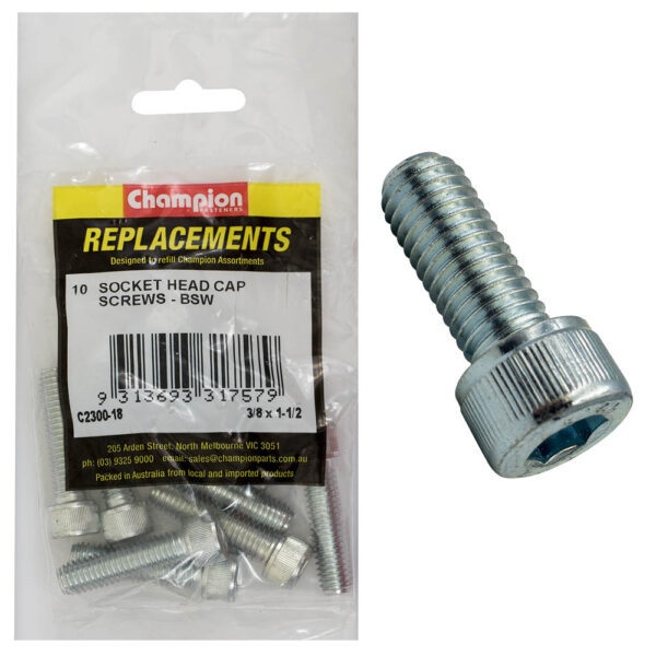 Champion C2300-18 Socket Head Cap Screw 3/8 x 1-1/2" BSW Zinc - 10/Pack
