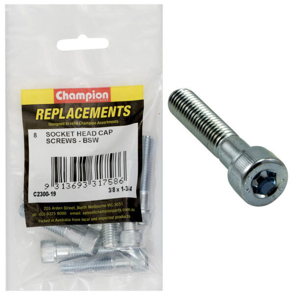 Champion C2300-19 Socket Head Cap Screw 3/8 x 1-3/4" BSW Zinc - 8/Pack