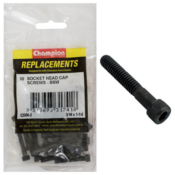 Champion C2300-2 Socket Head Cap Screw 3/16 x 1-1/4" BSW Zinc - 30/Pack