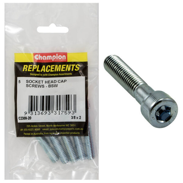 Champion C2300-20 Socket Head Cap Screw 3/8 x 2" BSW Zinc - 5/Pack