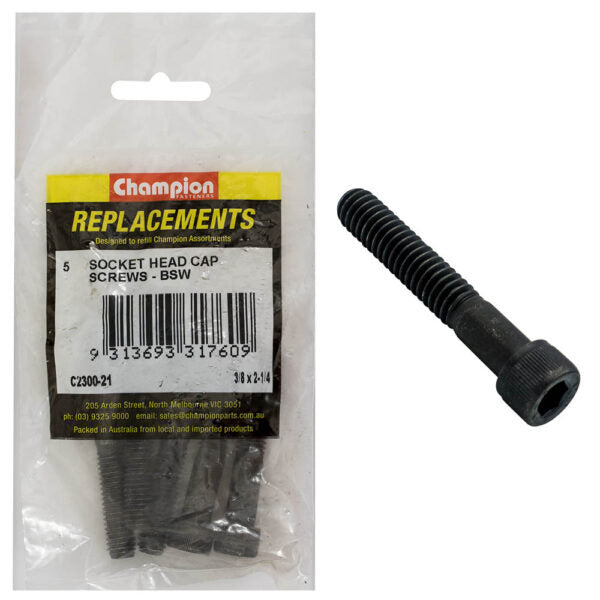 Champion C2300-21 Socket Head Cap Screw 3/8 x 2-1/4" BSW Zinc - 5/Pack