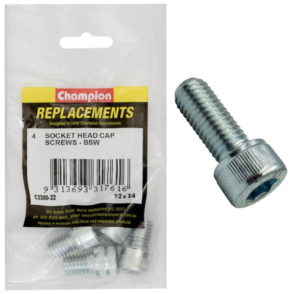 Champion C2300-22 Socket Head Cap Screw 1/2 x 3/4" BSW Zinc - 4/Pack