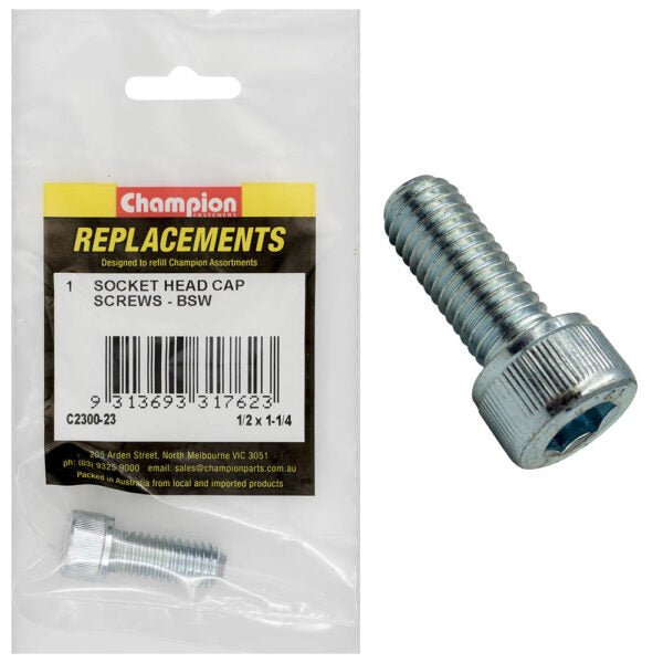 Champion C2300-23 Socket Head Cap Screw 1/2 x 1-1/4" BSW Zinc