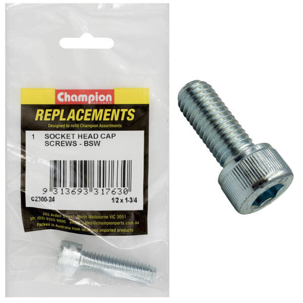 Champion C2300-24 Socket Head Cap Screw 1/2 x 1-3/4" BSW Zinc