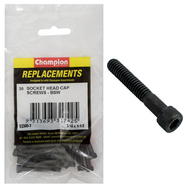 Champion C2300-3 Socket Head Cap Screw 3/16 x 1-1/2" BSW Zinc - 30/Pack