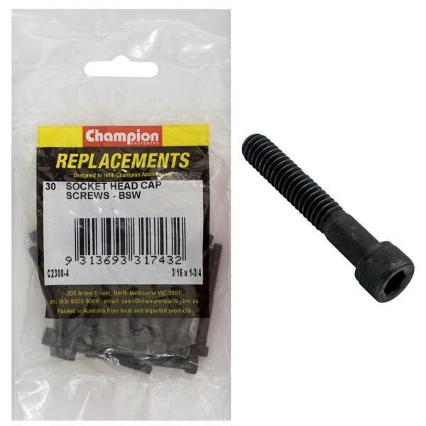 Champion C2300-4 Socket Head Cap Screw 3/16 x 1-3/4" BSW Zinc - 40/Pack