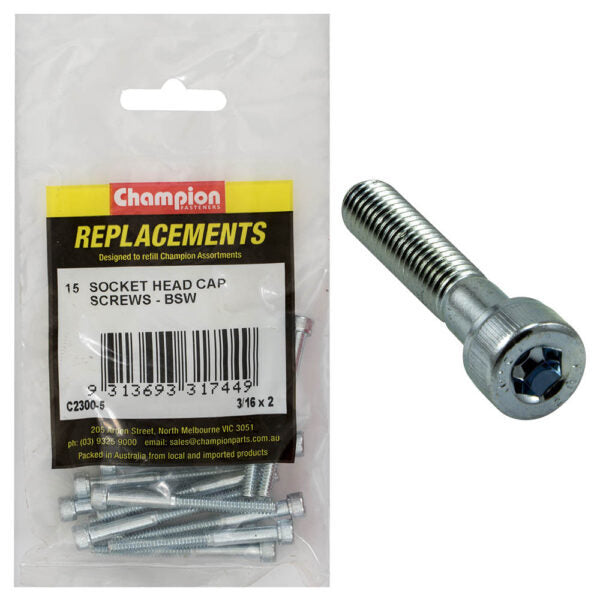 Champion C2300-5 Socket Head Cap Screw 3/16 x 2" BSW Zinc - 15/Pack