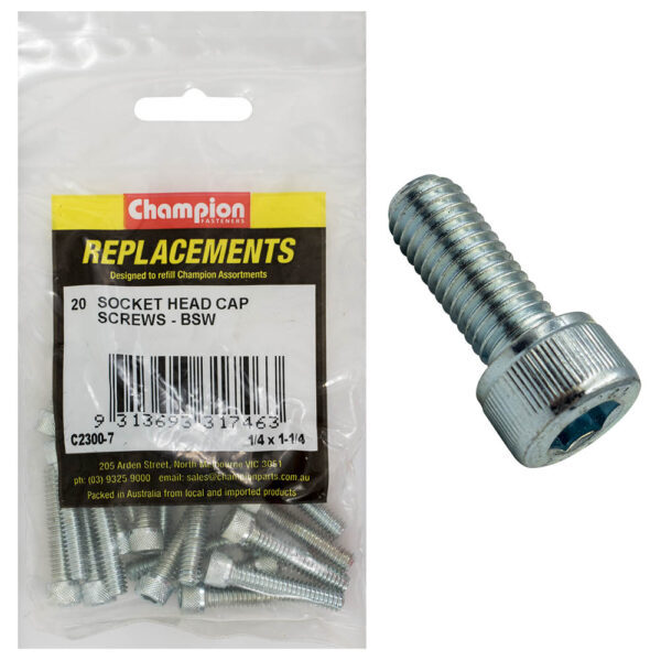 Champion C2300-7 Socket Head Cap Screw 1/4 x 1-1/4" BSW Zinc - 20/Pack