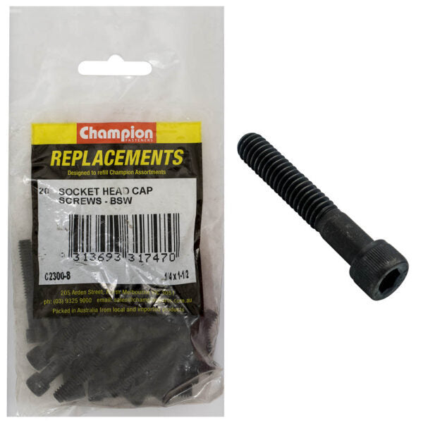 Champion C2300-8 Socket Head Cap Screw 1/4 x 1-1/2" BSW Zinc - 20/Pack