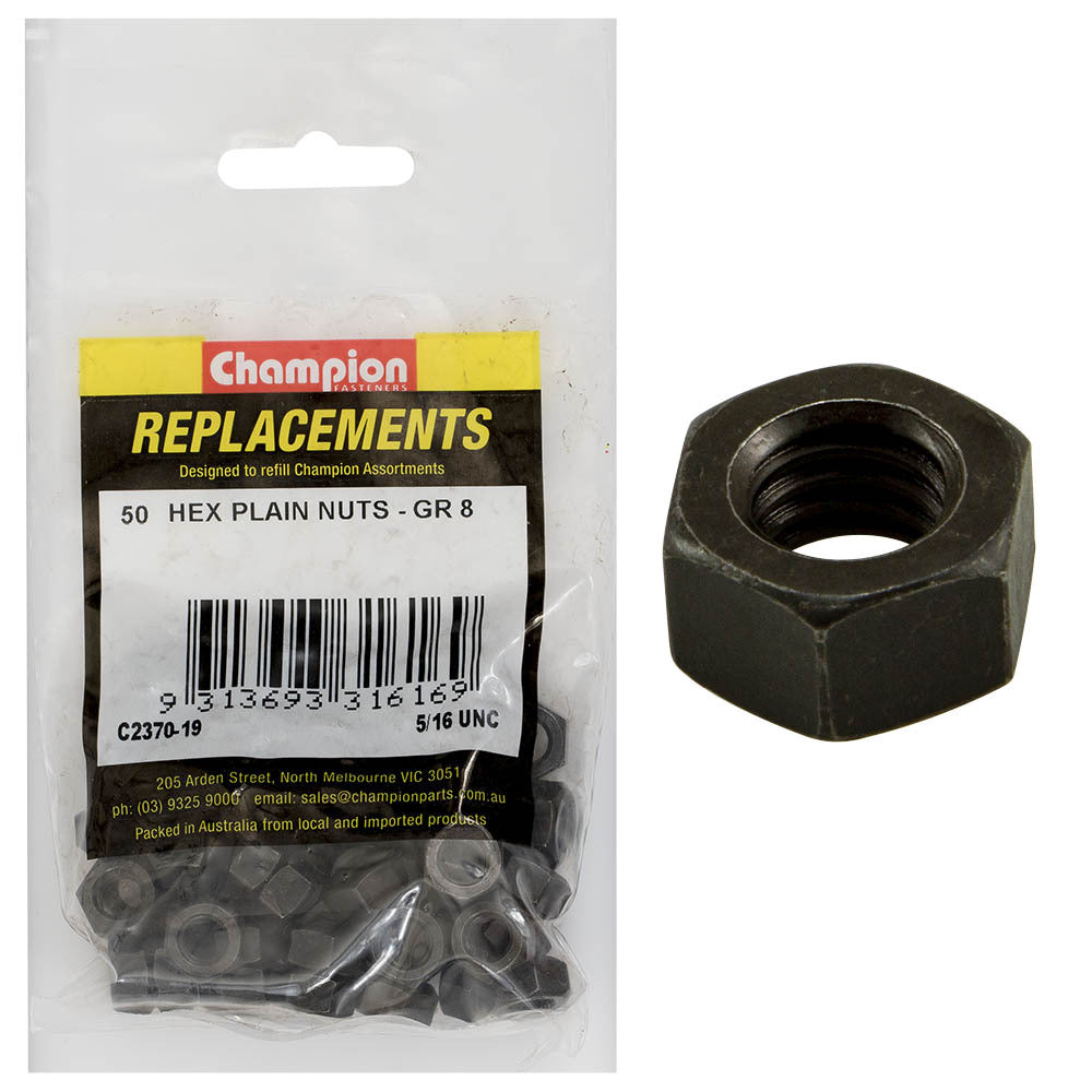 Champion C2370-19 Hex Plain Nut 5/16" Class 8 - 50/Pack