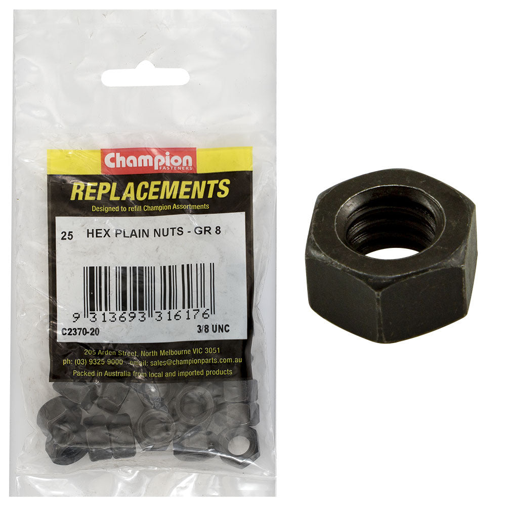 Champion C2370-20 Hex Plain Nut 3/8" Class 8 - 25/Pack