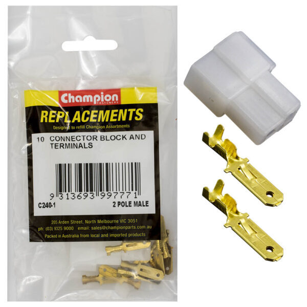 Champion C240-1 Connector Block and Terminal Male 2 Pin - 15/Pack