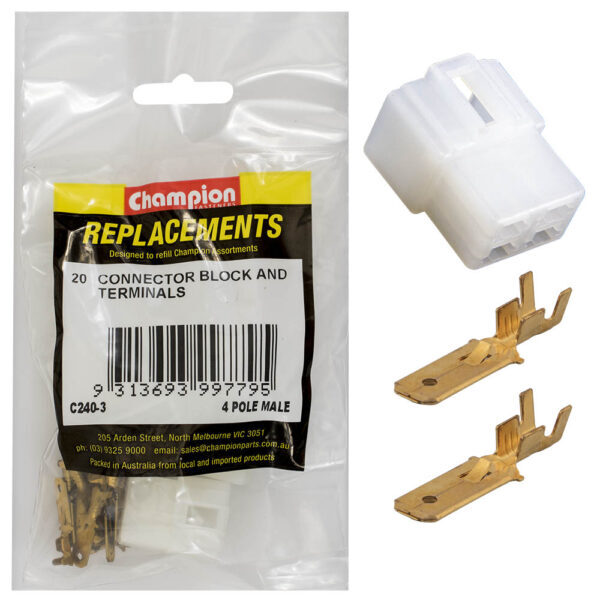 Champion C240-3 Connector Block and Terminal Male 4 Pin - 25/Pack