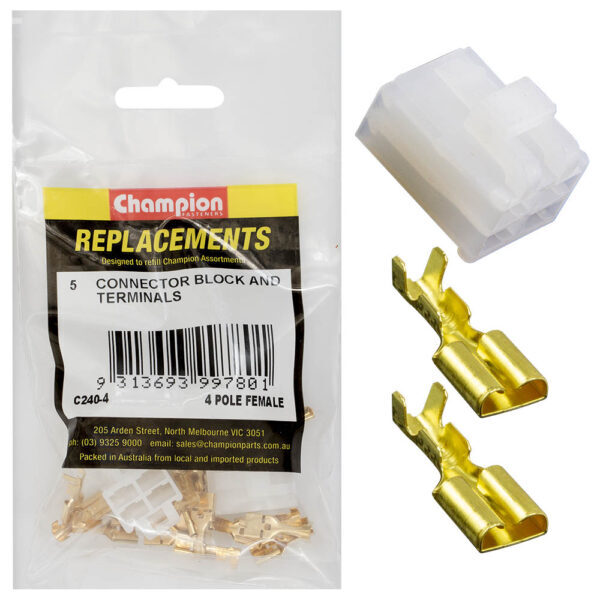 Champion C240-4 Connector Block and Terminal Female 4 Pin - 25/Pack