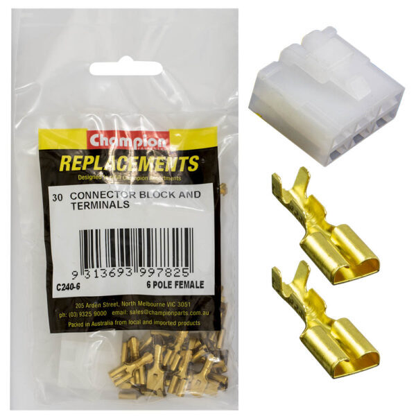 Champion C240-6 Connector Block and Terminal Female 6 Pin - 35/Pack