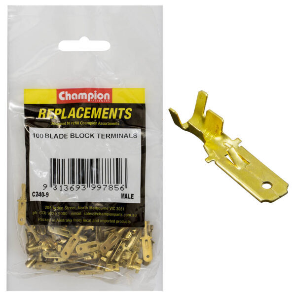 Champion C240-9 Crimp Terminal Blade Male Non-Insulated - 100/Pack