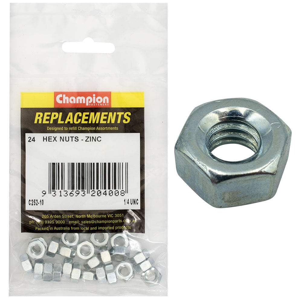 Champion C252-10 Hexagon Nut UNC 1/4" -  24/Pack