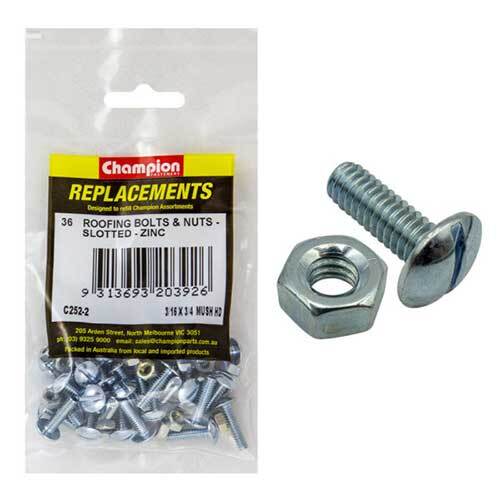 Champion C252-2 Roofing Bolt Slotted & Nut 3/16 x 3/4" (Zinc), 36/Pack