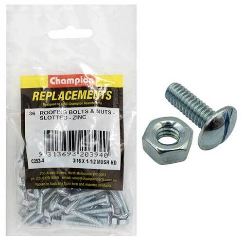 Champion C252-4 Roofing Bolt Slotted & Nut 3/16 x 1-1/2" (Zinc), 36/Pack
