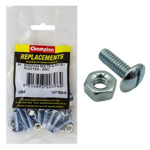 Champion C252-6 Roofing Bolt Slotted & Nut 1/4 x 1" (Zinc), 24/Pack