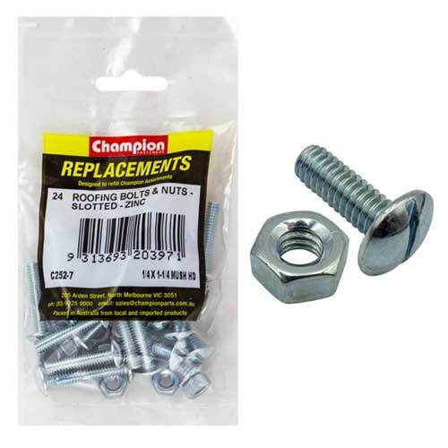 Champion C252-7 Roofing Bolt Slotted & Nut 1/4 x 1-1/4" (Zinc), 24/Pack