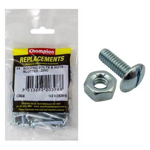 Champion C252-8 Roofing Bolt Slotted & Nut 1/4 x 1-1/2" (Zinc), 24/Pack