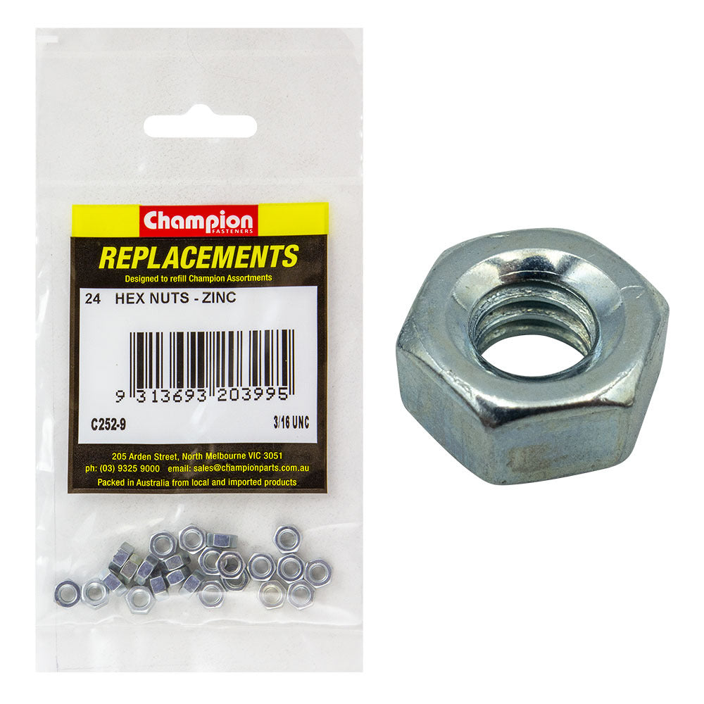 Champion C252-9 Hexagon Nut UNC 3/16" -  24/Pack