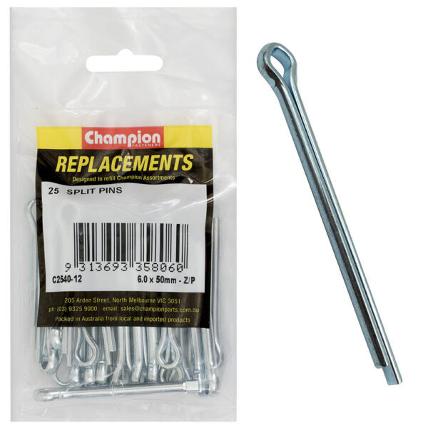 Champion C2540-12 Split Pin 6.0 x 50mm Zinc Plated - 25/Pack