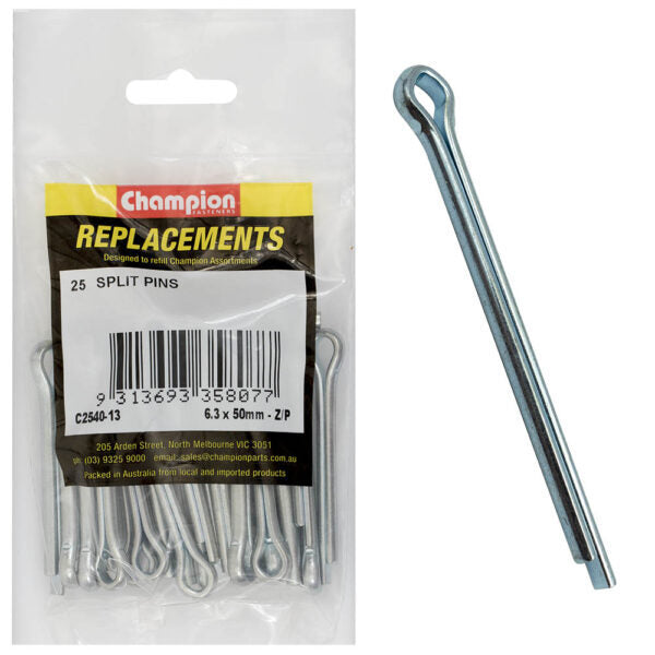 Champion C2540-13 Split Pin 6.3 x 50mm Zinc Plated - 25/Pack
