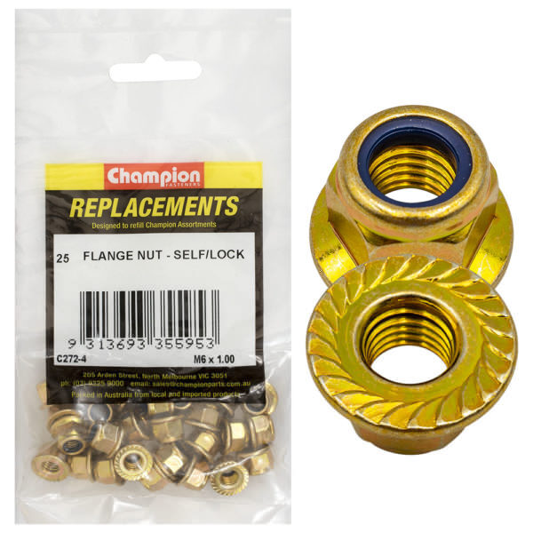 Champion C272-4 Self-Locking Hex Flange Nut M6 x 1.00mm - 25/Pack