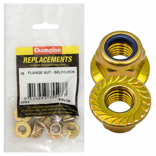 Champion C272-6 Self-Locking Hex Flange Nut M10 x 1.50mm - 10/Pack