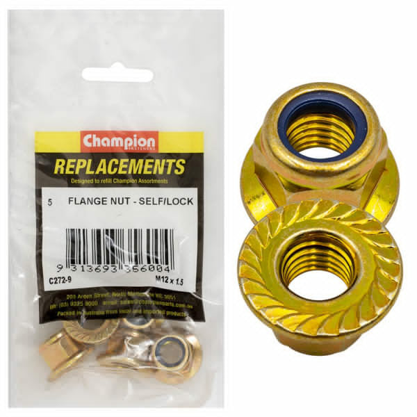 Champion C272-9 Self-Locking Hex Flange Nut M12 x 1.5mm - 5/Pack