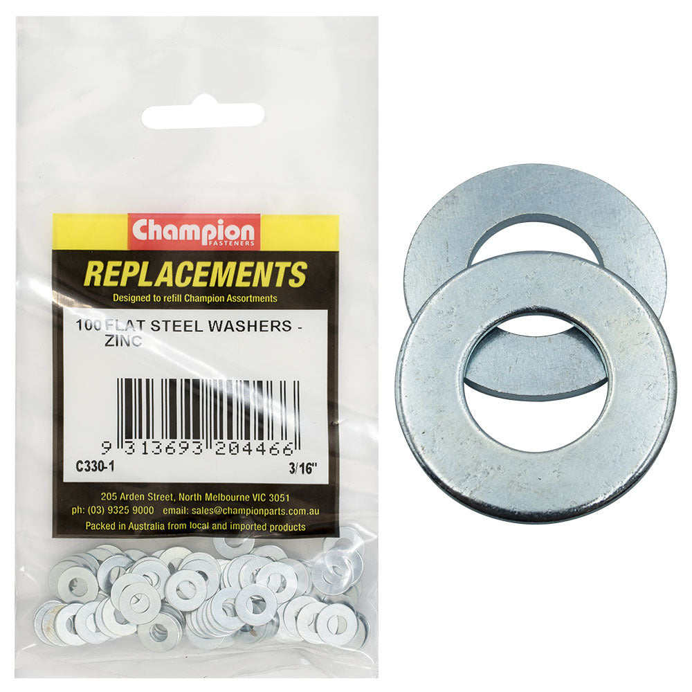 Champion C330-1 Flat Washer Steel 3/16 x 7/16" x 20G Zinc -  100/Pack