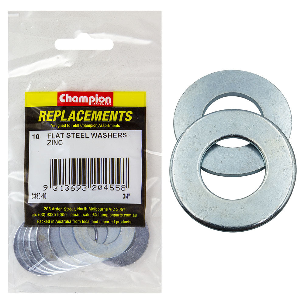 Champion C330-10 Flat Washer Steel 3/4 x 1-1/2" x 14G Zinc -  10/Pack