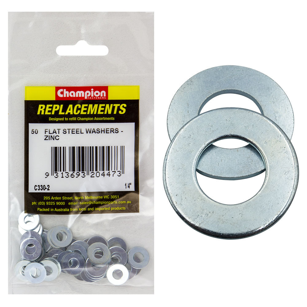 Champion C330-2 Flat Washer Steel 1/4 x 9/16" x 18G Zinc -  50/Pack