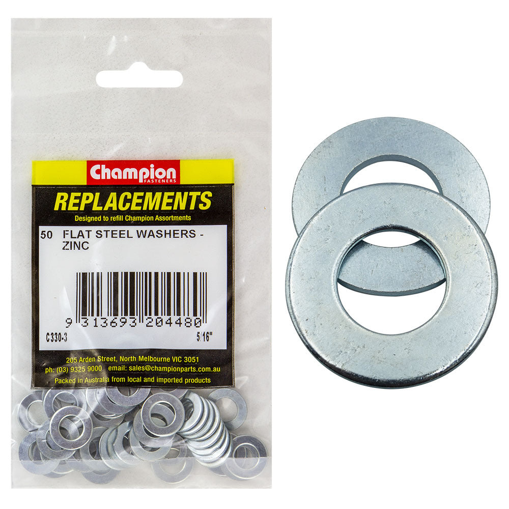 Champion C330-3 Flat Washer Steel 5/16 x 5/8" x 18G Zinc -  50/Pack