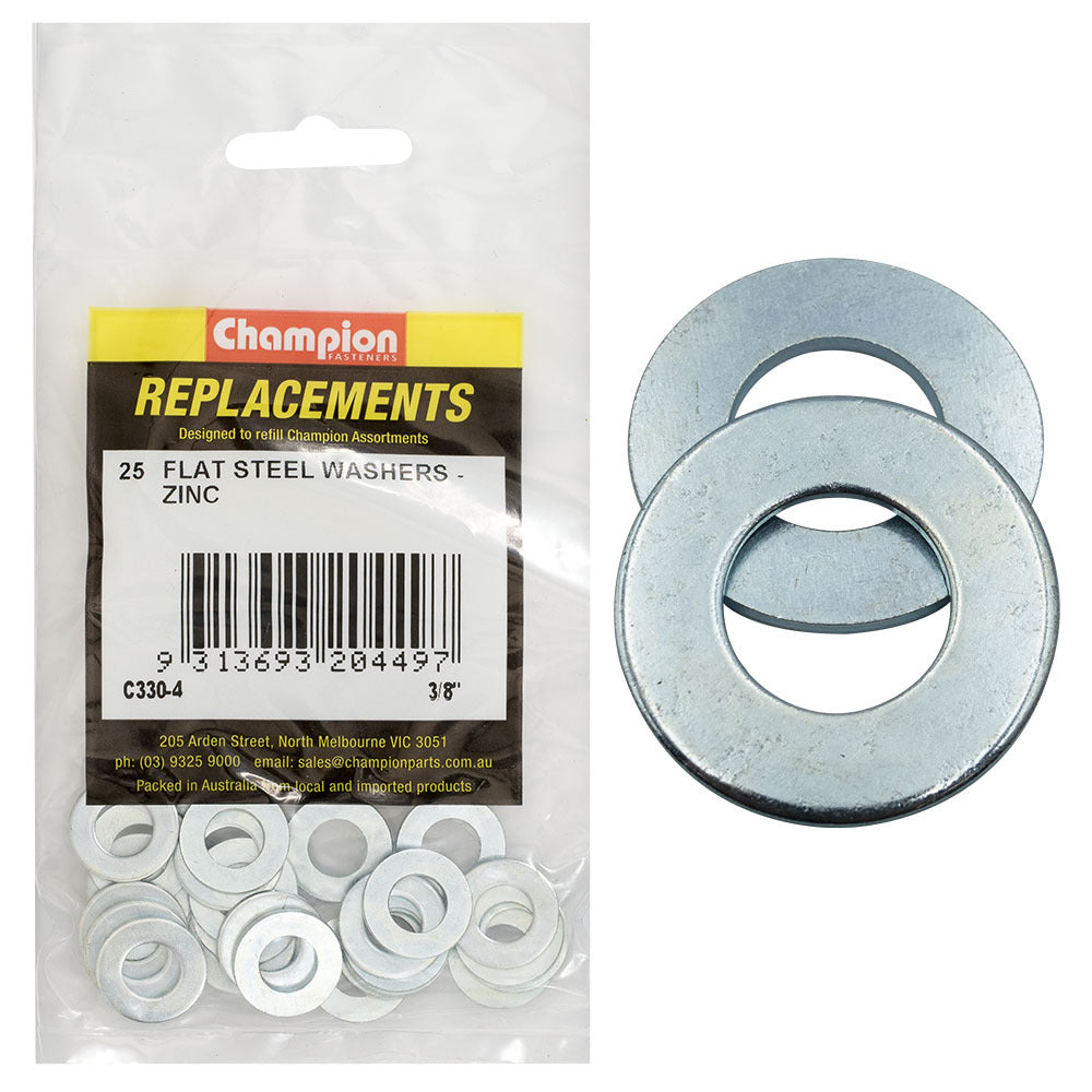 Champion C330-4 Flat Washer Steel 3/8 x 3/4" x 16G Zinc -  25/Pack