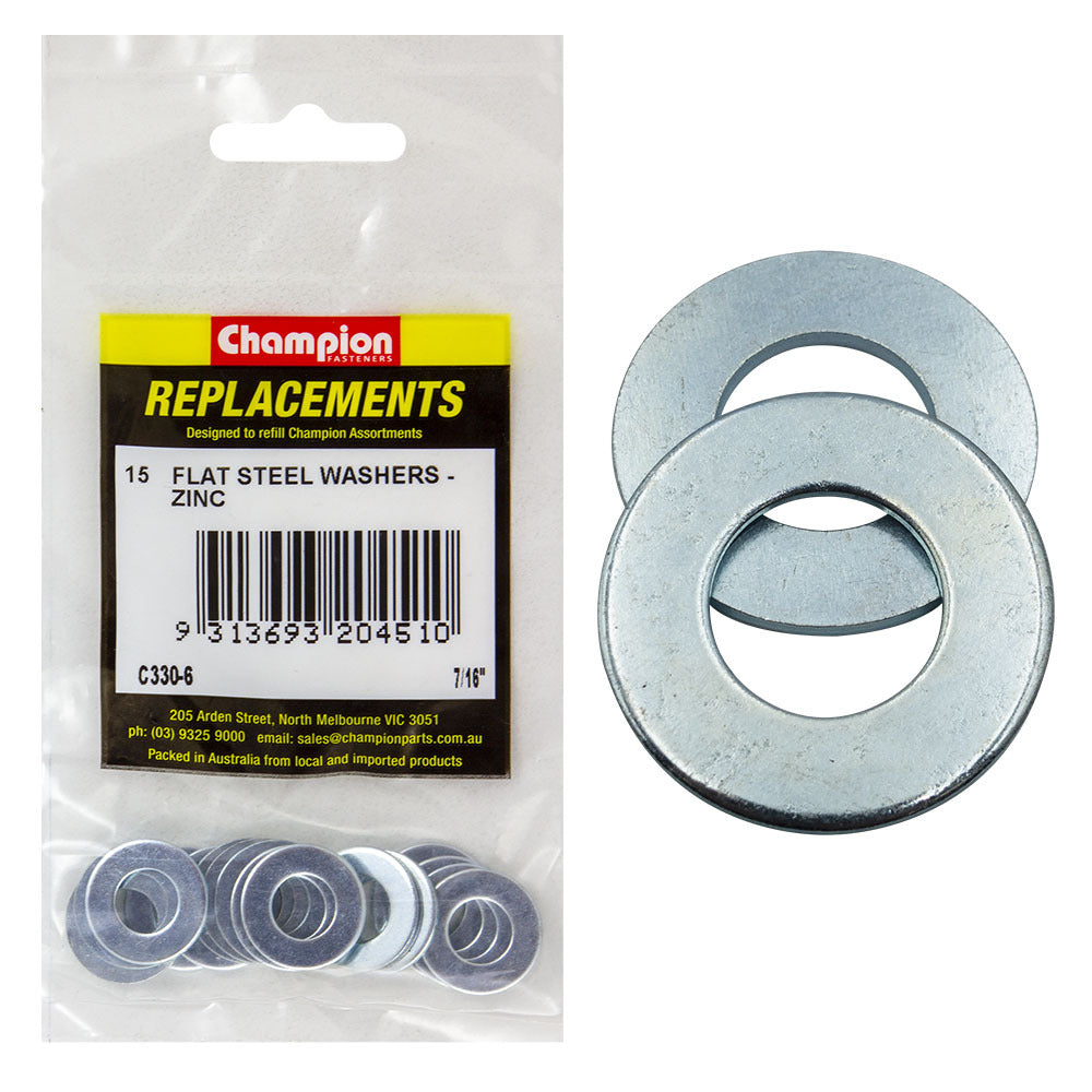 Champion C330-6 Flat Washer Steel 7/16 x 7/8" x 15G Zinc -  15/Pack