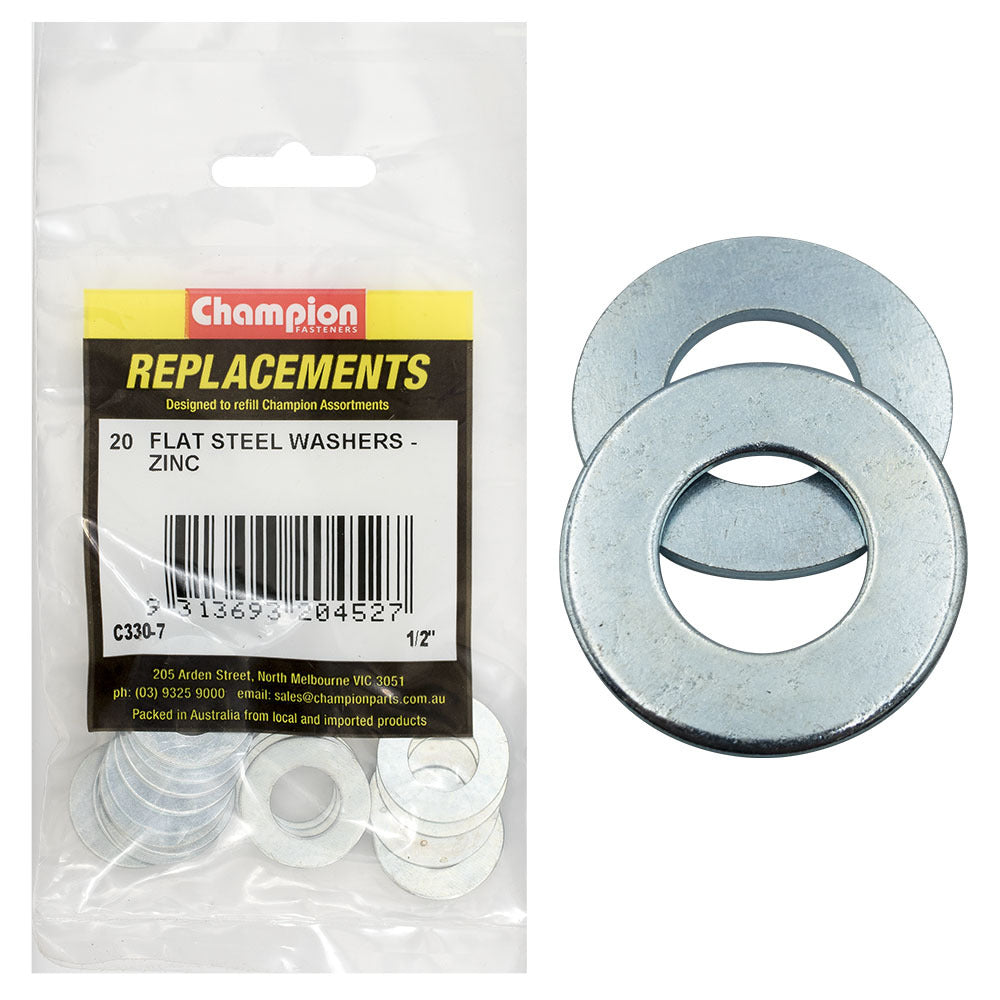Champion C330-7 Flat Washer Steel 1/2 x 1" x 16G Zinc -  20/Pack