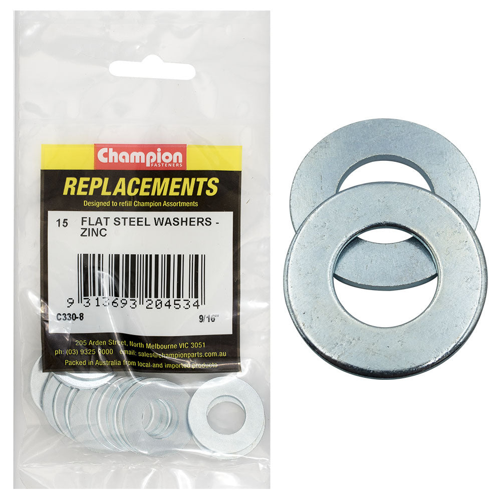 Champion C330-8 Flat Washer Steel 9/16 x 1-1/8" x 16G Zinc -  15/Pack