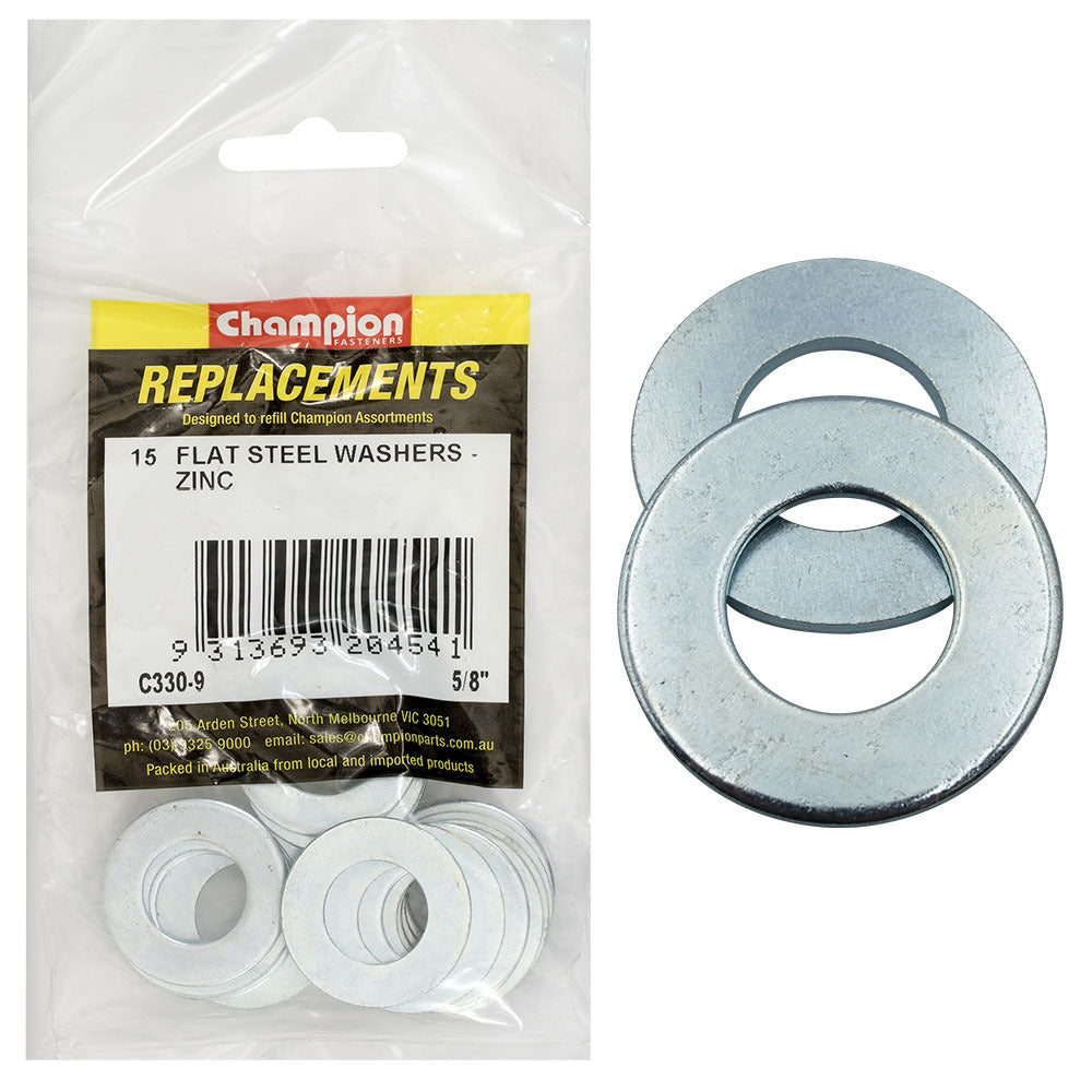 Champion C330-9 Flat Washer Steel 5/8 x 1-1/4" x 15G Zinc -  15/Pack