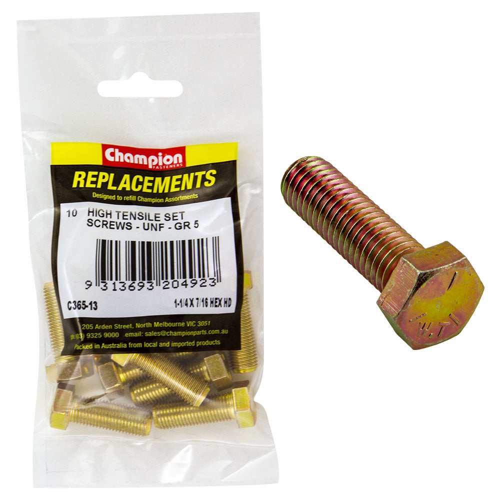 Champion C365-10 3/8 x 1" UNF High Tensile Hex Set Screw -  10/Pack