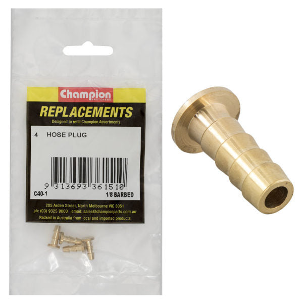 Champion C40-1 Hose Plug Barbed Brass 1/8" - 4/Pack