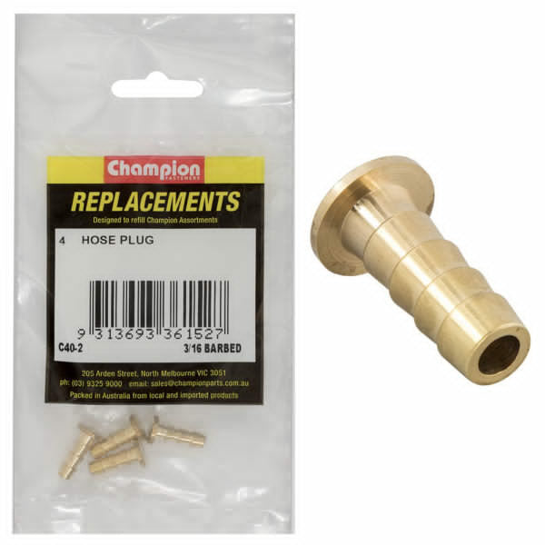 Champion C40-2 Hose Plug Barbed Brass 3/16" - 4/Pack