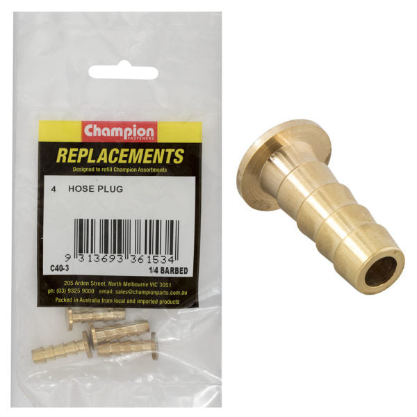 Champion C40-3 Hose Plug Barbed Brass 1/4" - 4/Pack