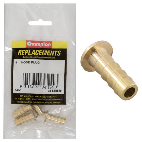 Champion C40-5 Hose Plug Barbed Brass 3/8" - 4/Pack