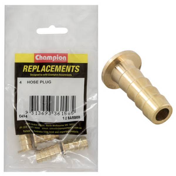 Champion C40-6 Hose Plug Barbed Brass 1/2" - 4/Pack