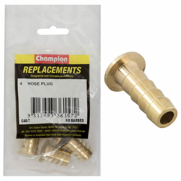 Champion C40-7 Hose Plug Barbed Brass 5/8" - 4/Pack